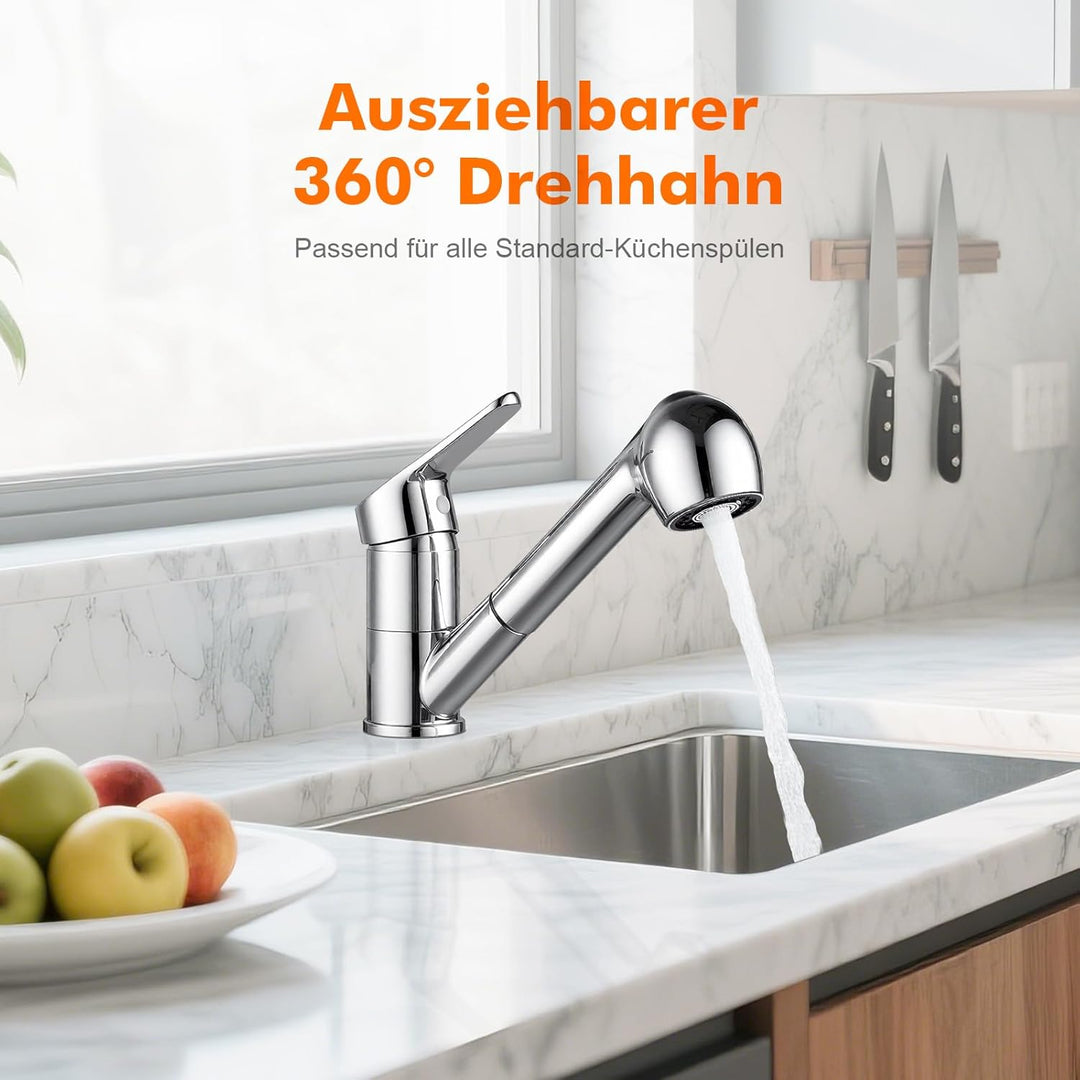 Ibergrif M14550, Wasserhahn Küche Ausziehbar, 360 ° Drehbare- Küchenarmatur mit Brause, Mischbatteri