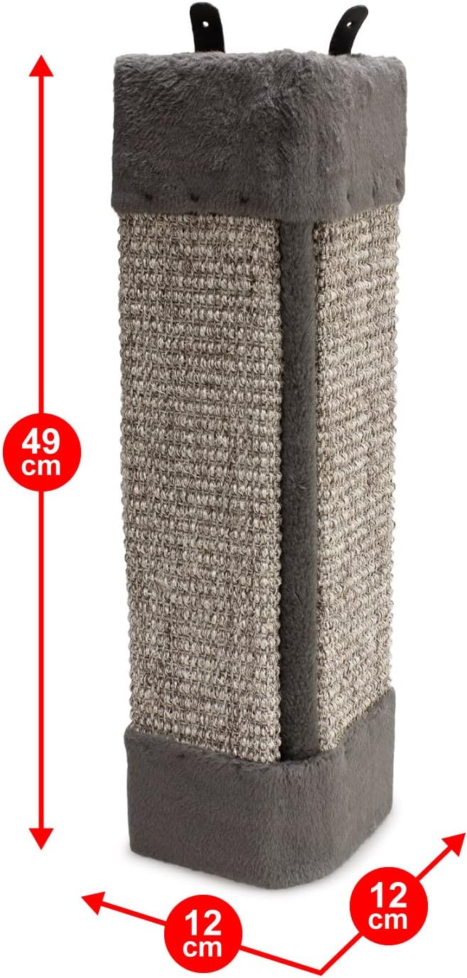 Arquivet Eckkratzer Grau für Katzen - 12 x 12 x 49 cm - grosse Eckkratzer - vertikale Kratzer für Ka