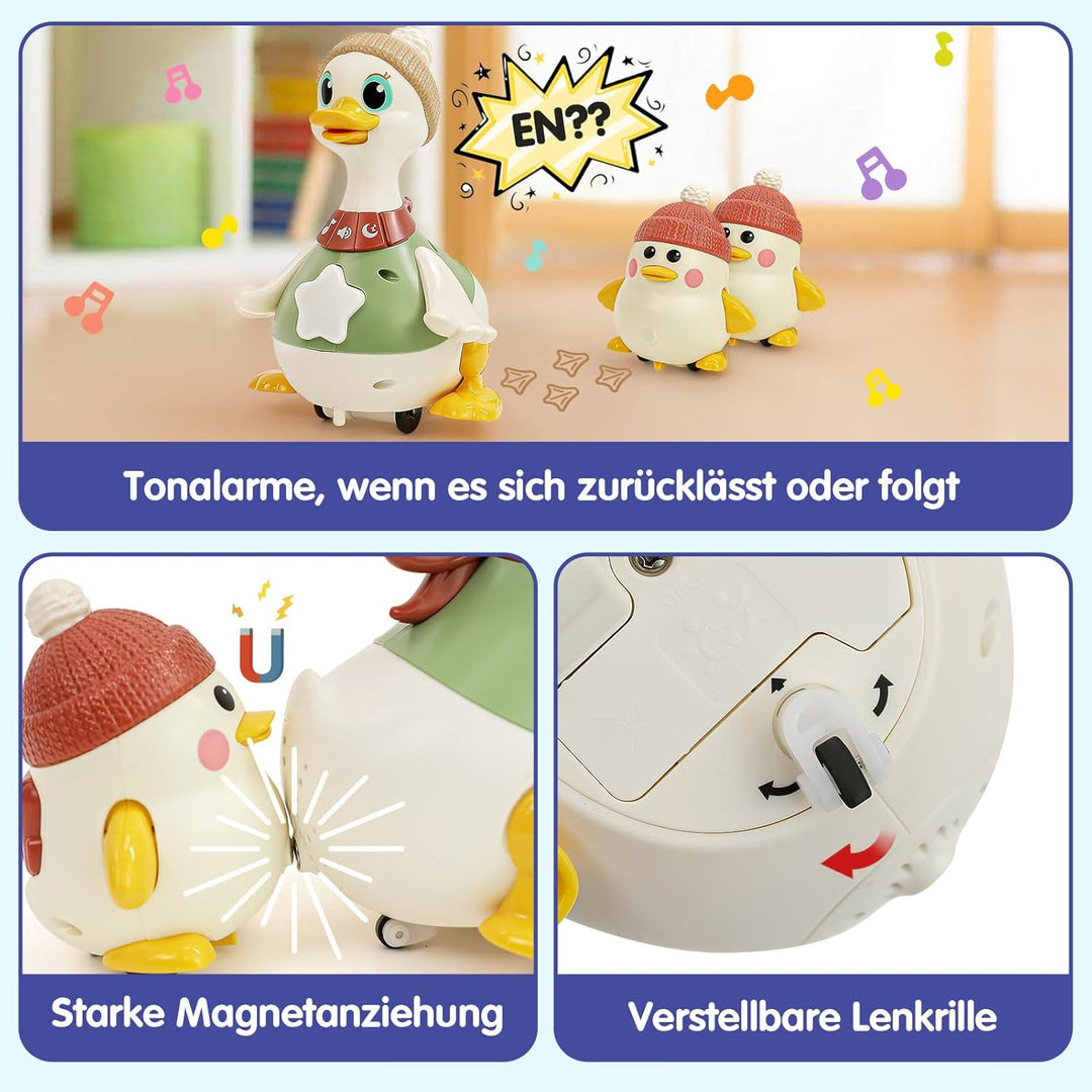 HOLA Baby Spielzeug 6-8-9-12 Monate, Dancing Duck Familie Spielzeug, Krabbelspielzeug mit Licht &amp; Mu