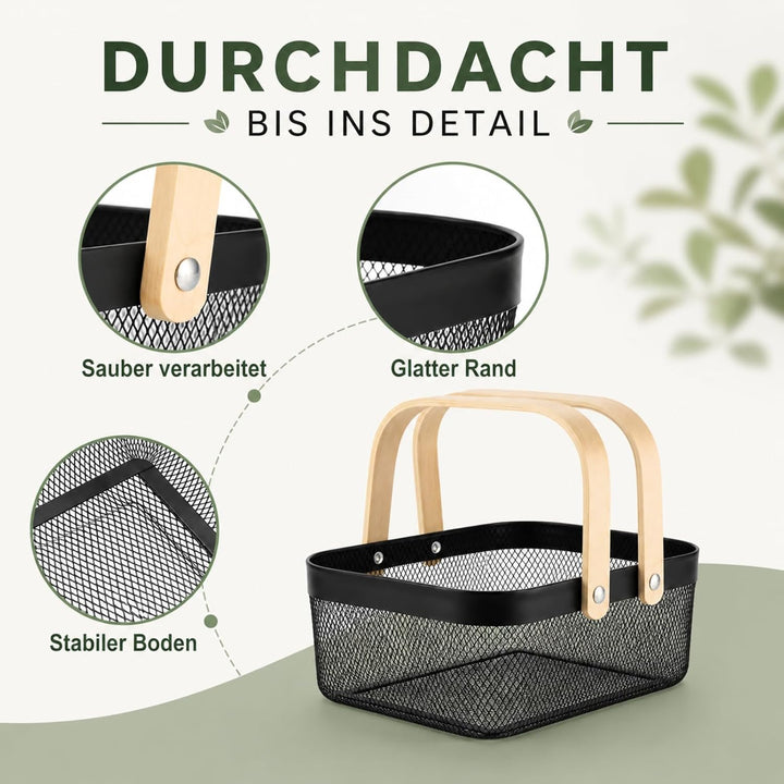 Drahtkorb mit Henkel, Metall Aufbewahrungskorb, Garten-Erntekorb für Obst Gemüse Kräuter, Mesh Korb