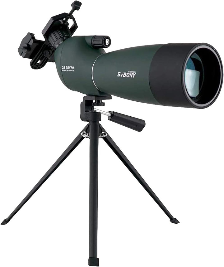 SVBONY SV28 Spektiv mit Stativ, abgewinkelt, 25–75 x 70 mm, Spotter mit Handy-Adapter, wasserdicht,