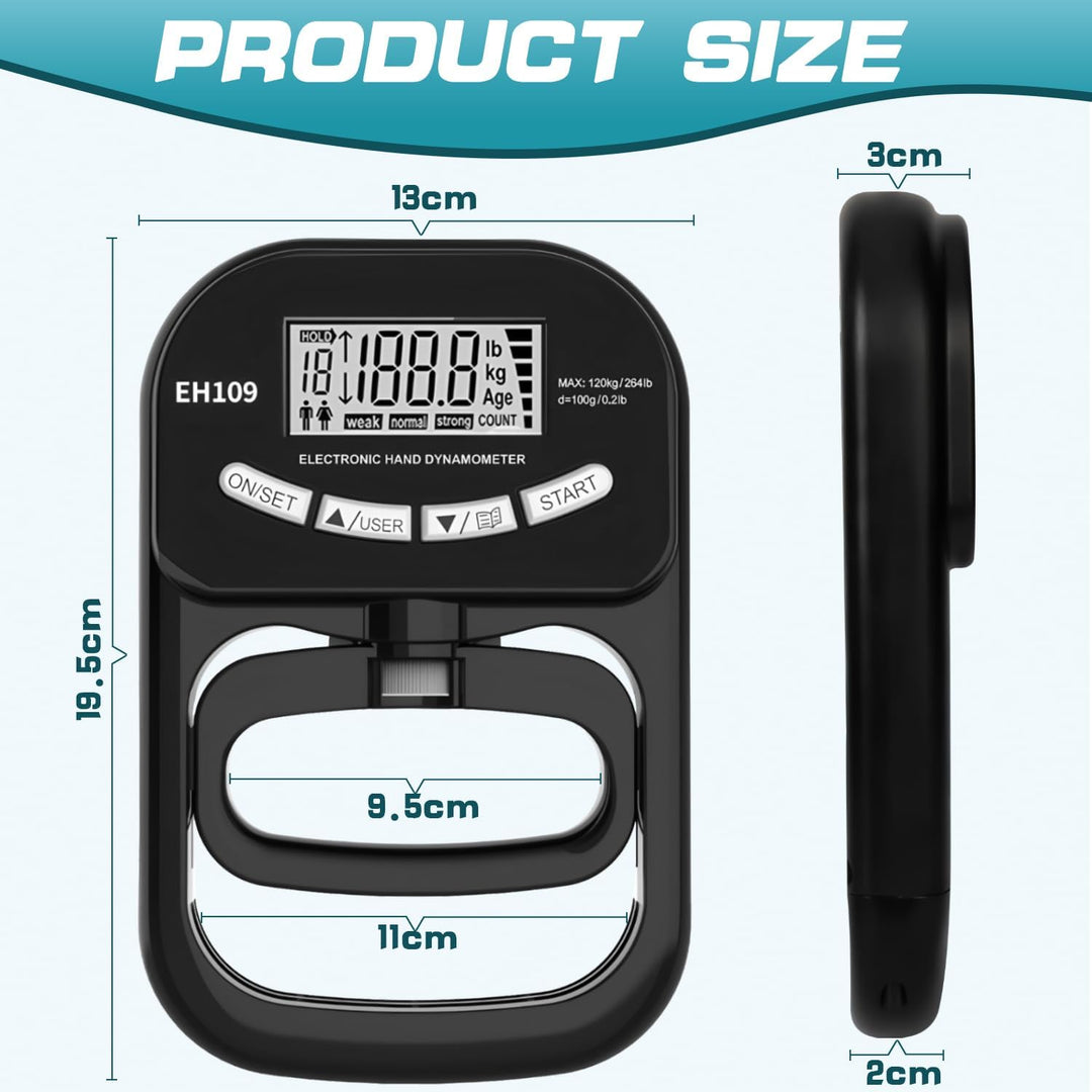 Digitaler Handkraftmessgerät,180KG Grip Strength Tester,Hand Dynamometer Schwarz,Elektronischer Grif