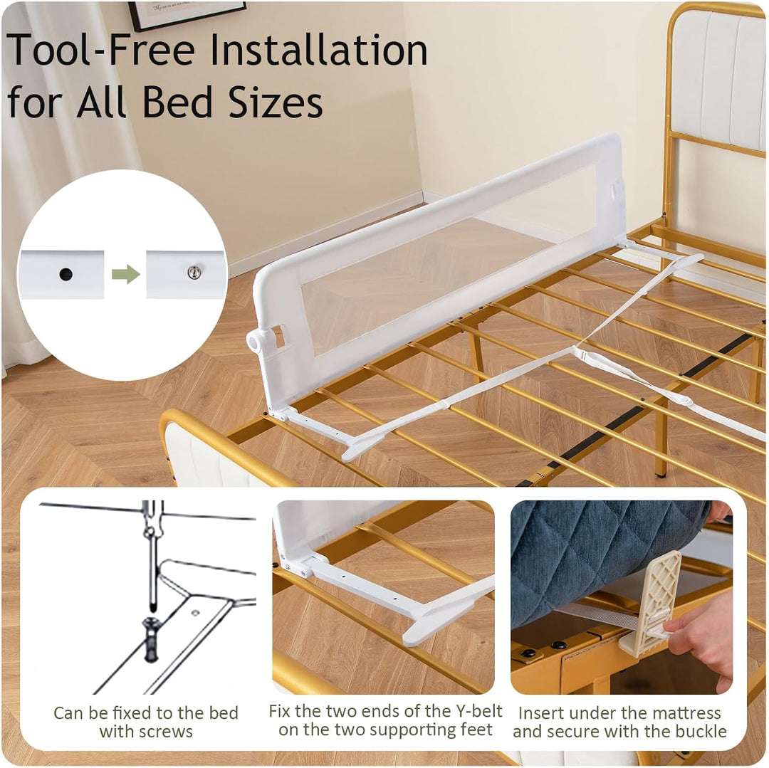 LIFEZEAL 152 cm Bettgitter, Klappbares Sicherheitsgitter mit Gurten, Bett Rausfallschutz Schutzgitte