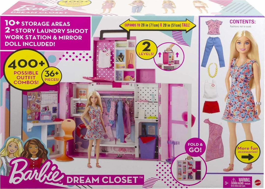 Barbie HGX57 - Traum-Kleiderschrank mit Puppe (blond), Kleidung und diversen Zubehör-Teilen für toll