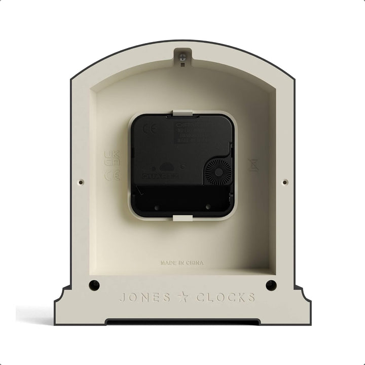 JONES CLOCKS® Tavern Kaminuhr | Modernes Bogenoberdesign | Schwarz | Zeitgenössischer klassischer St