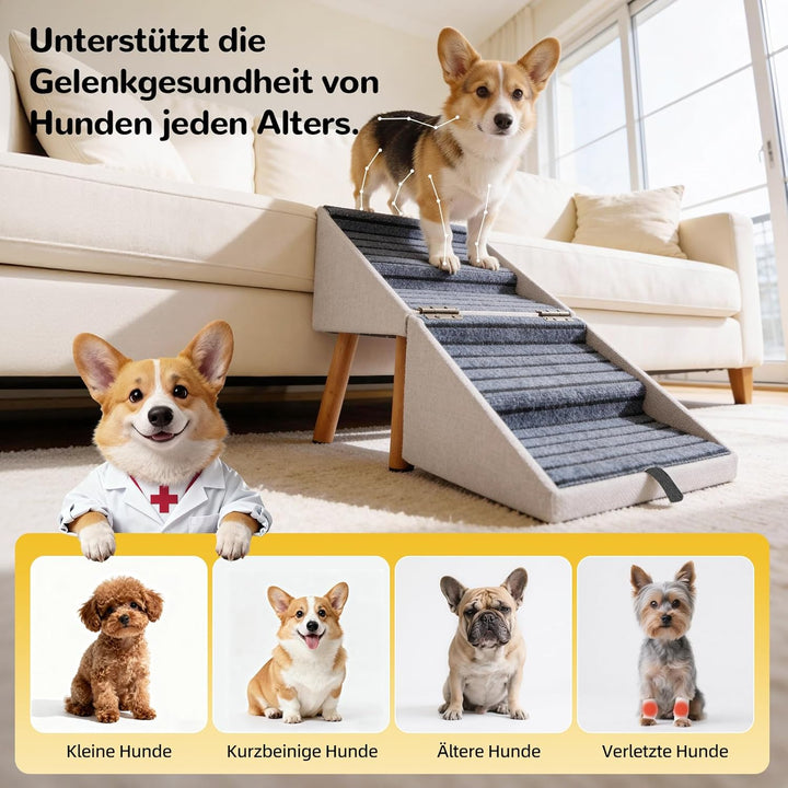 Hunderampe für Bett und Couch, Hundetreppe für grosse, mittlere und kleine Hunde, klappbare 2-in-1-H