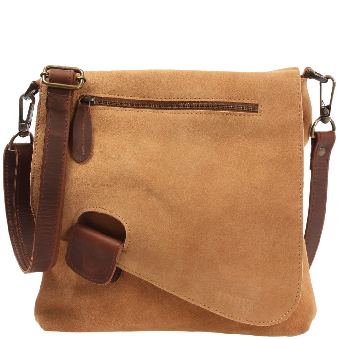 LECONI Umhängetasche für Damen Crossbag Veloursleder Echtleder Natur Damentasche Schultertasche Lede