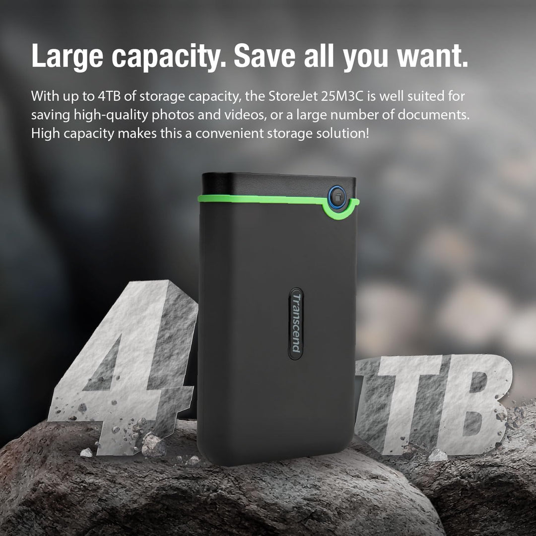 Transcend 2 TB USB Type-C Storejet 25M3C – 2, 5 Zoll Externe Festplatte Stossfest Typ C TS2TSJ25M3C,