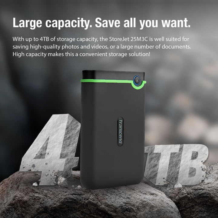 Transcend 2 TB USB Type-C Storejet 25M3C – 2, 5 Zoll Externe Festplatte Stossfest Typ C TS2TSJ25M3C,