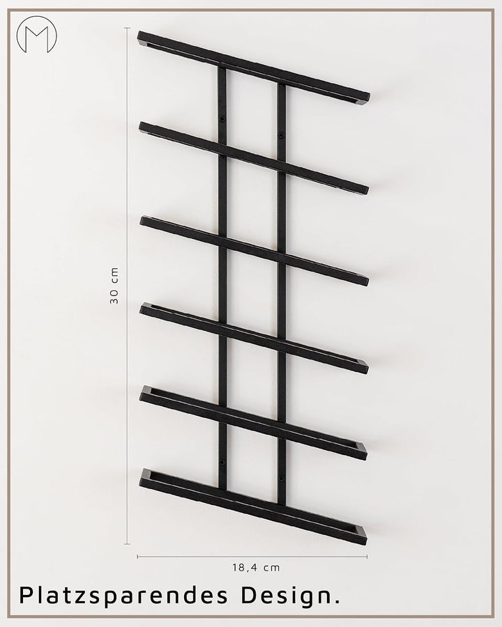 Metallbude Weinregal VINIA - Schwarz - Minimalistisches Weinregal aus Metall mit Wandmontage - 6 Fla