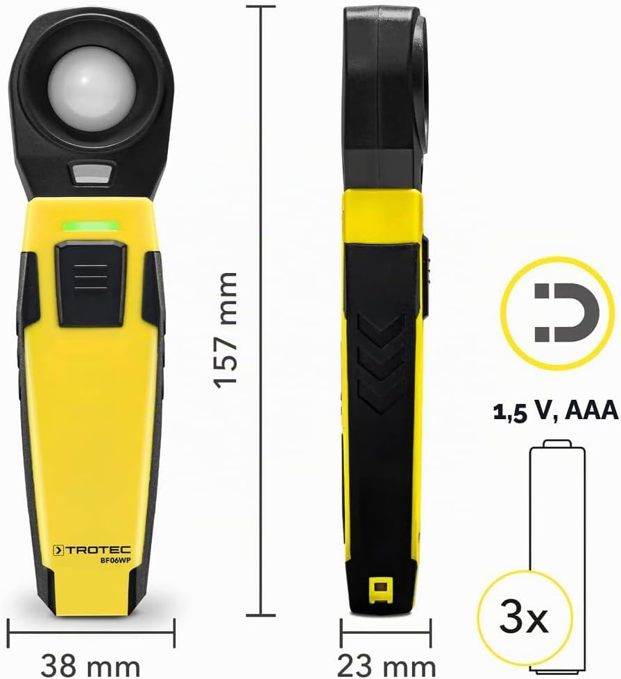 TROTEC Luxmeter BF06WP Belichtungsmesser für Fotografie Messbereich bis zu 40.000 Lux Bluetooth appS