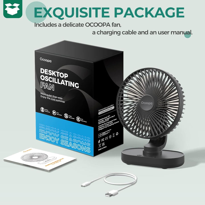 OCOOPA Ventilator Automatisch Oszillierend Leise 30db, 4000mAh Akku und USB Tischventilator mit Star