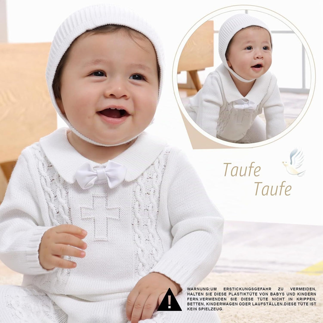 Booulfi Taufe Outfits für Jungen Baby Taufe Outfit Neugeborenes Srping Sommer gestrickt Pullover Str