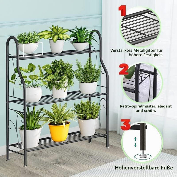 Pflanzenständer Indoor Outdoor Pflanzenregal 3 Etagen Metall Eckhalter für Wohnzimmer Balkon Garten