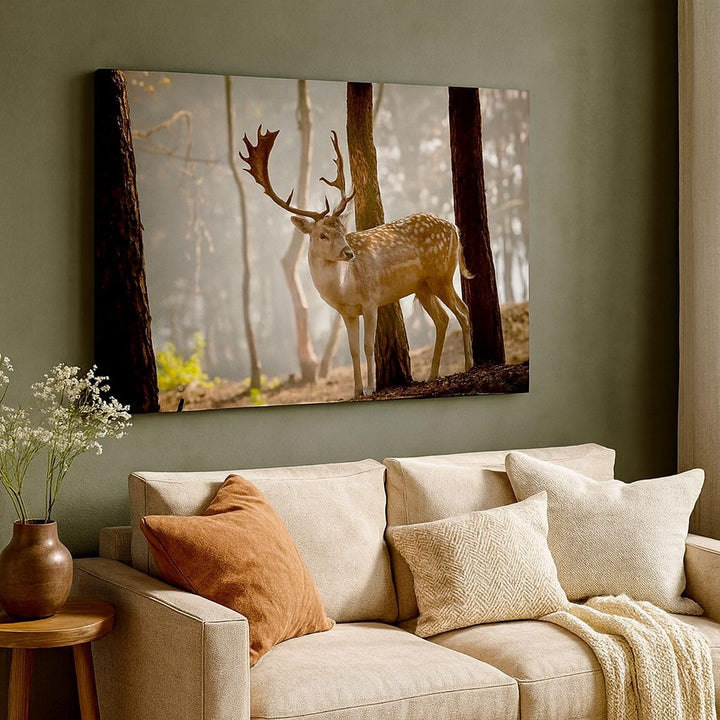 ARTTOR Bilder auf Leinwand 100x70cm Leinwandbild Kitz Hirsch Tier wild Gross Wanddeko Bild Schlafzim