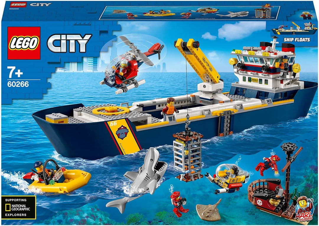 LEGO 60266 City Meeresforschungsschiff, schwimmendes Spielzeugboot, Tiefsee-Unterwasserset, Tauchabe