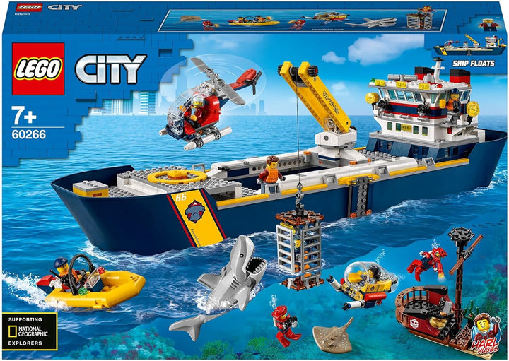 LEGO 60266 City Meeresforschungsschiff, schwimmendes Spielzeugboot, Tiefsee-Unterwasserset, Tauchabe