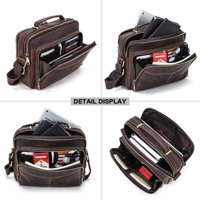 Contacts Echtes Leder Herren 9.7" Laptop Tab Messenger Bag Mini Crossbody Tasche Handtasche Kaffee