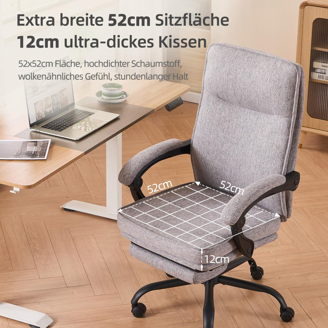 Ergonomischer Bürostuhl mit Liegefunktion, Fussstütze, 90°-135° Neigbar Schreibtischstuhl, Synchroni