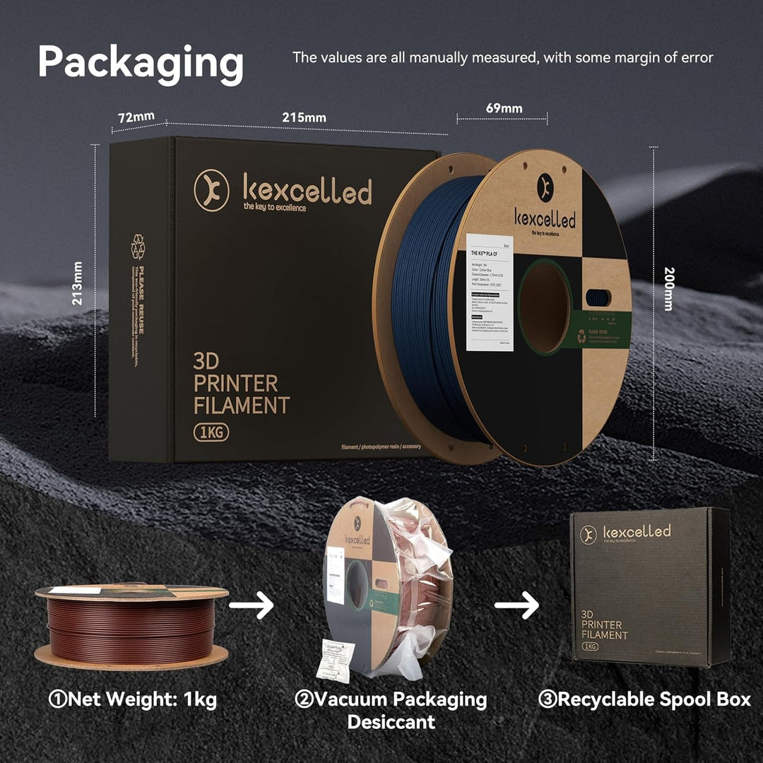 kexcelled PLA CF Kohlefaser Filament 1,75mm Modifiziertes Carbon Fiber Material Verbesserte Zähigkei