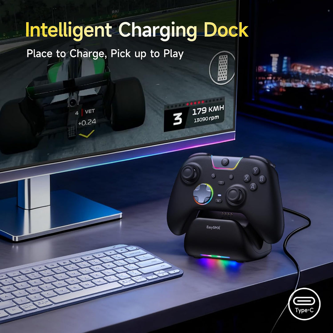 EasySMX X05Pro PC Controller mit Ladestation, 1000mAh, Hall Joysticks, 1000Hz, leise Tasten, 2 Rueck