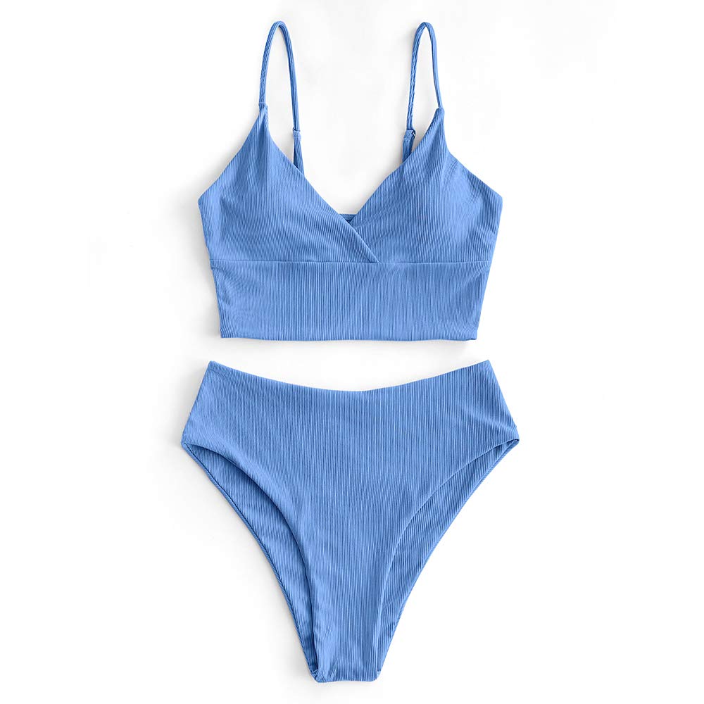 ZAFUL Gerippt Fest Chorhemd Hohes Bein Schnitt Hohe Taille Tankini Set Gepolstert Zwei Stücke Badean