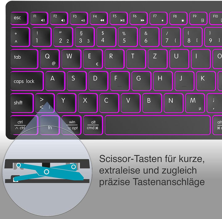 Akku-Funktastatur mit Bluetooth, Scissor, 7 Farben, deutsch-Schweiz