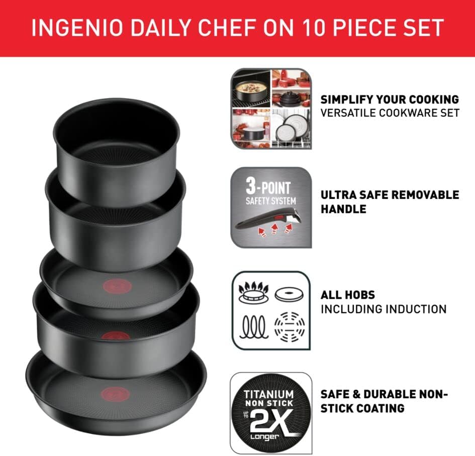 Tefal Ingenio Daily Chef On Kochgeschirr-Set, 10-teilig, Pfannen, Töpfe, Induktion, widerstandsfähig