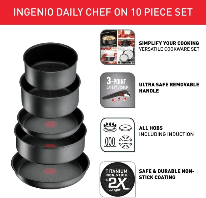 Tefal Ingenio Daily Chef On Kochgeschirr-Set, 10-teilig, Pfannen, Töpfe, Induktion, widerstandsfähig