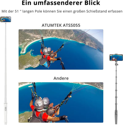 ATUMTEK Selfie-Stick mit 51 Zoll (51 Zoll), Selfie-Stick mit widerstandsfähigem Aluminium und rutsch