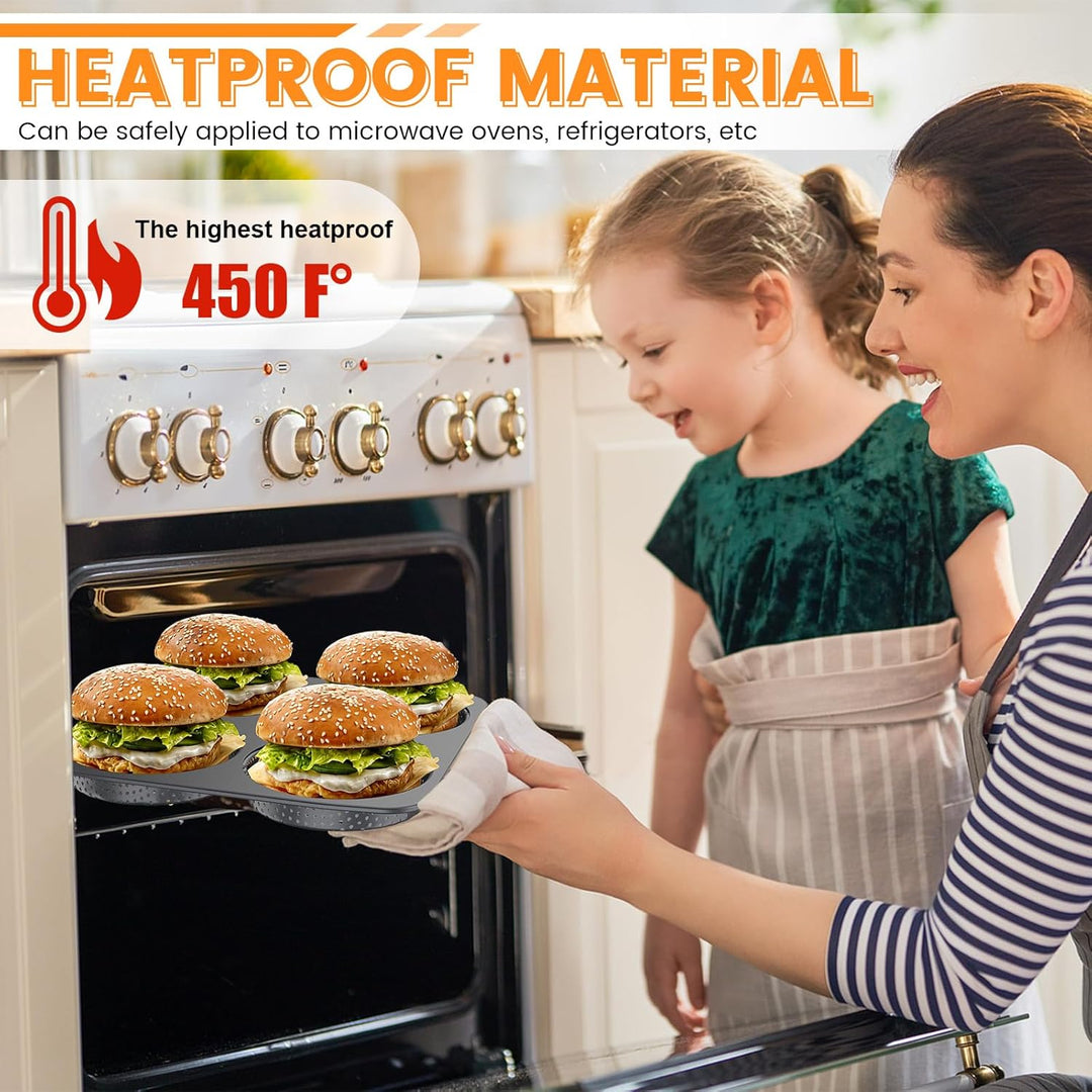 Burger Buns Backform, Perforierte Backform für 4 Burger Buns aus Karbonstahl, Brötchenblech Hitzebes