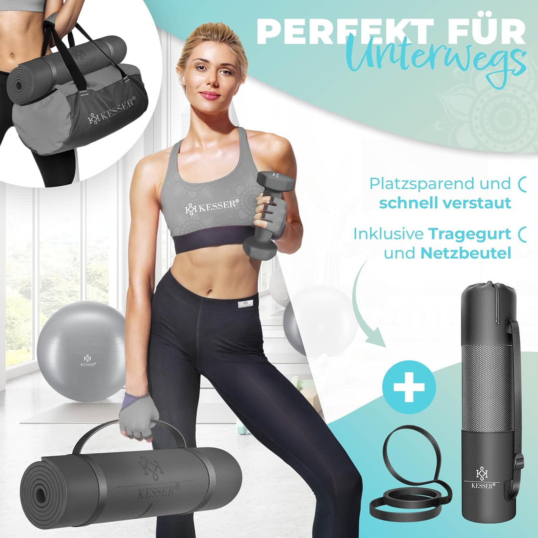 KESSER® Gymnastikmatte mit Tragegurt rutschfest TPE Yogamatte Gepolstert & rutschfest Fitnessmatte,