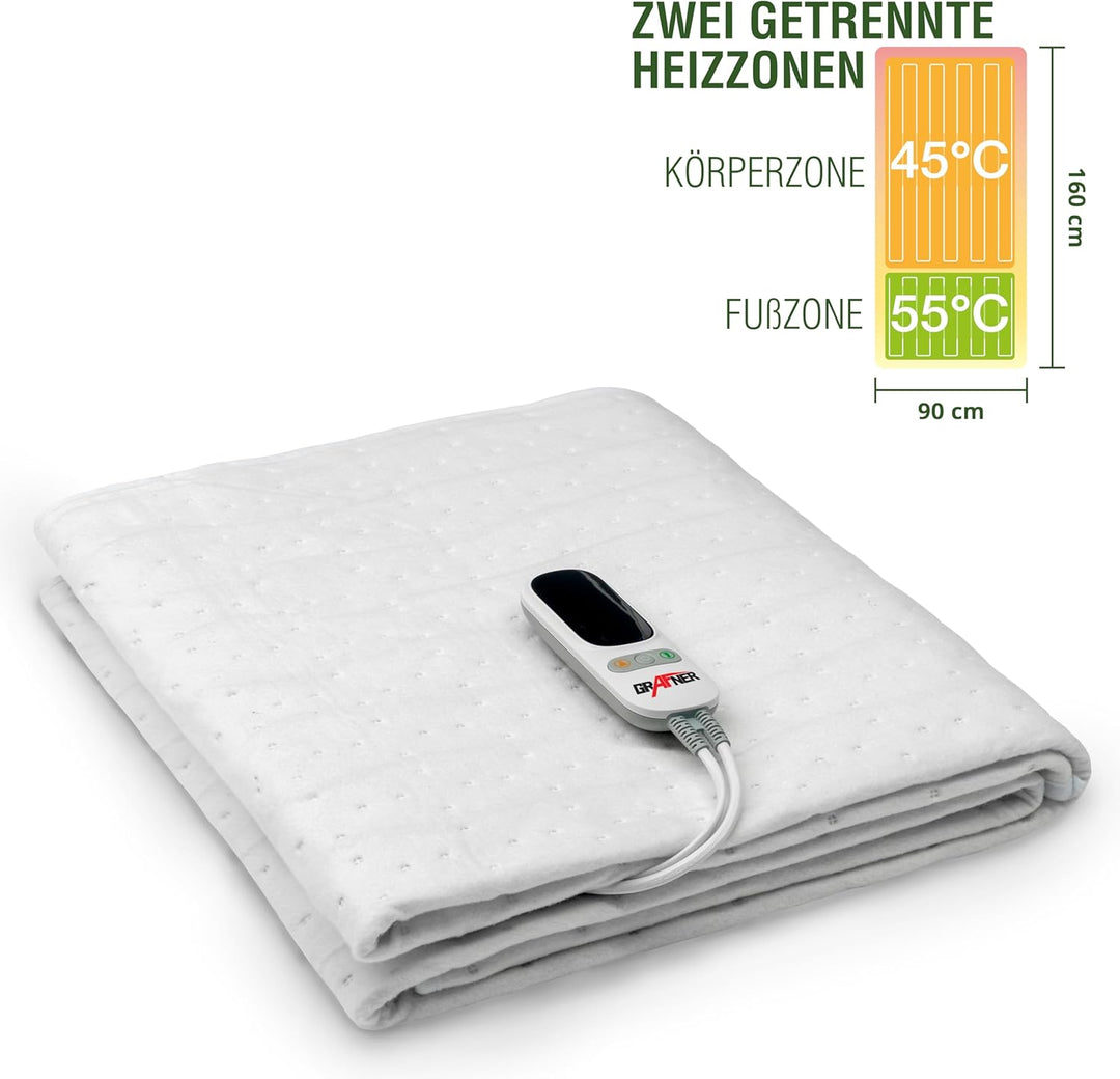 Grafner XL 2 Zonen Wärmeunterbett 190 x 90 cm, 2 steuerbare Zonen: Körper und Füsse, LED Fernbedienu