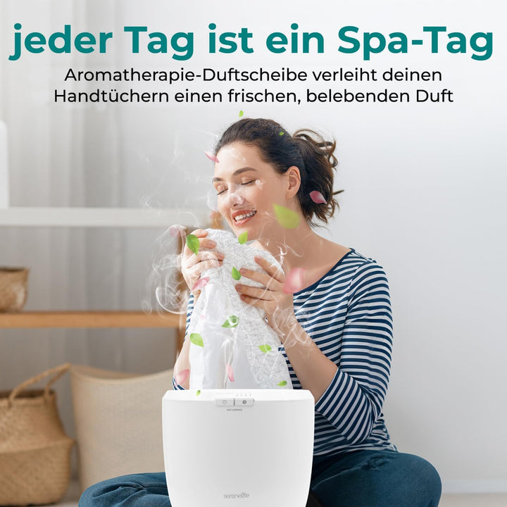 SereneLife Handtuchwärmer Elektrisch Braun Holzoptik – Kompakter Handtuchheizkörper mit Timer & Über