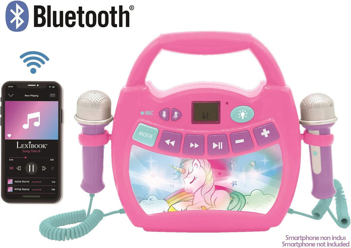 Lexibook MP320UNIZ Einhorn-Tragbarer digitaler Karaoke-Player für Kinder-Mikrofone, Lichteffekte, Bl