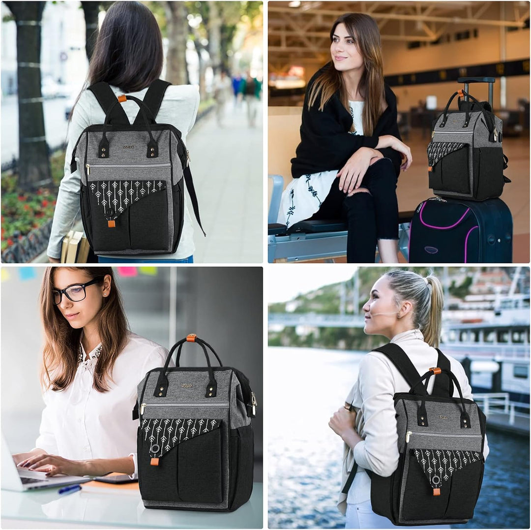 Rucksack Damen, 15,6 Zoll Laptop Rucksack mit USB Ladeanschluss, Schulrucksack Mädchen, Wasserdichte