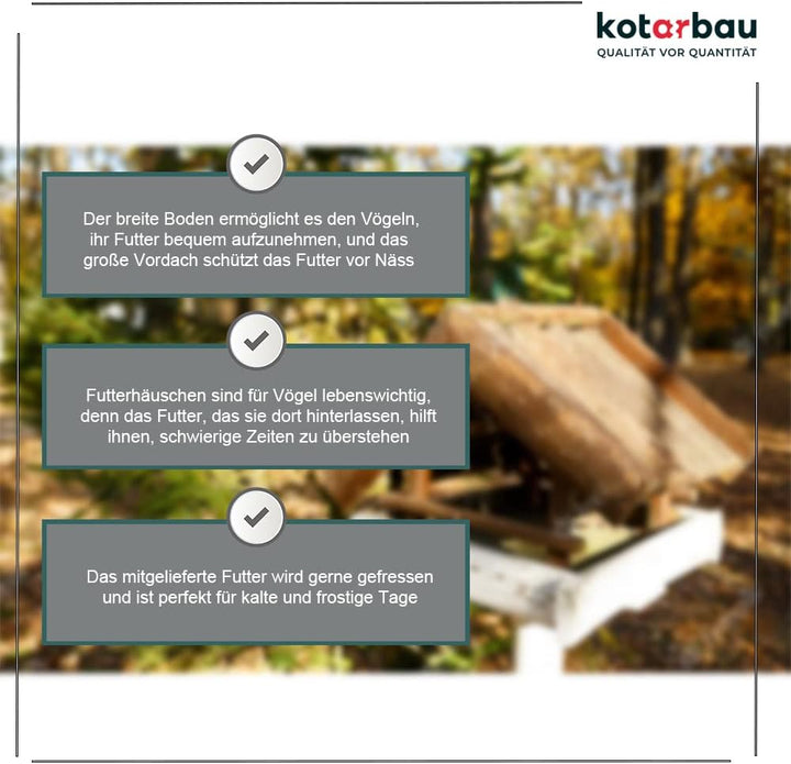 KOTARBAU® Holz-Vogelfutterhaus mit Schindel gedeckt zum Aufhängen + 0,5 kg Futter Gratis