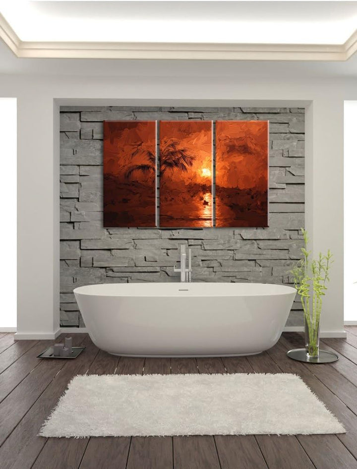 Pixxprint Palmen am Traumstrand als Leinwandbild/Grösse: 3 Teilig (120x80) cm/Wandbild/Kunstdruck/fe