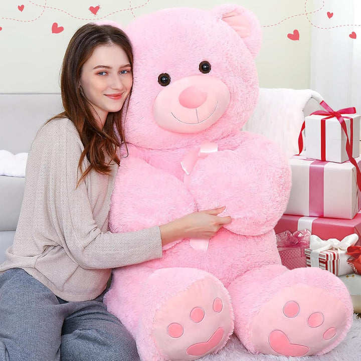 MorisMos Rosa Teddybär gross, 1.2m Riesen Teddy Kuscheltier XXL, Flauschiger Teddy Bär Stofftier Plü
