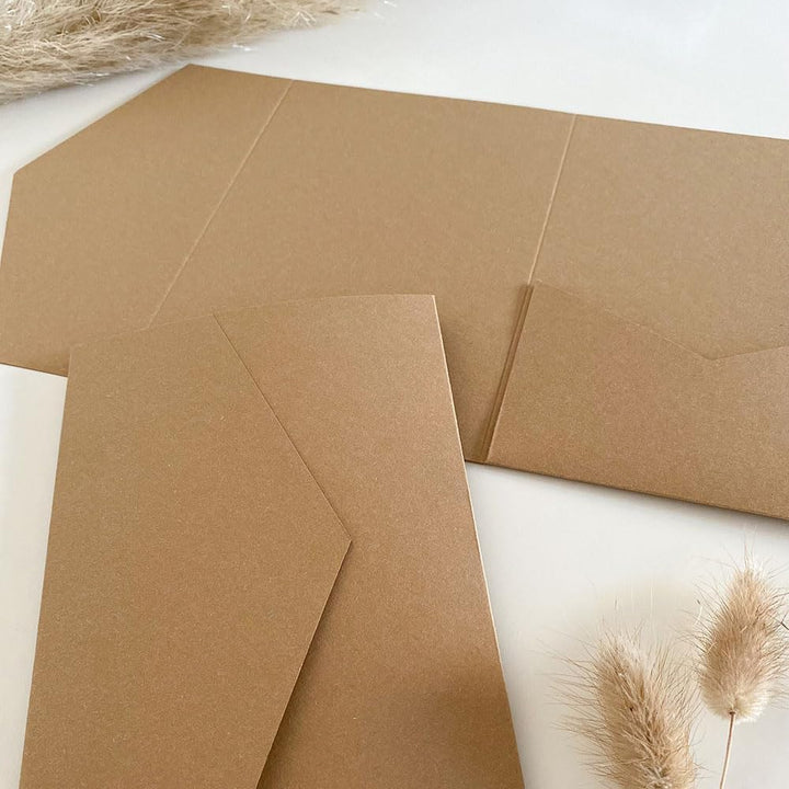Blanko Pocketfold Karte B6 Recycling Natur | Einladung DIY Hochzeit Kraftpapier Umschlag Grösse 75 S