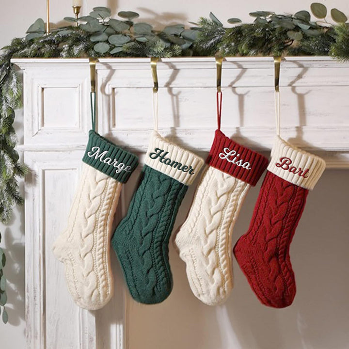SearchI 4er Gestrickte Weihnachtsstrümpfe Personalisiert 18” Grosser Individuelle Bestickte Name Nik