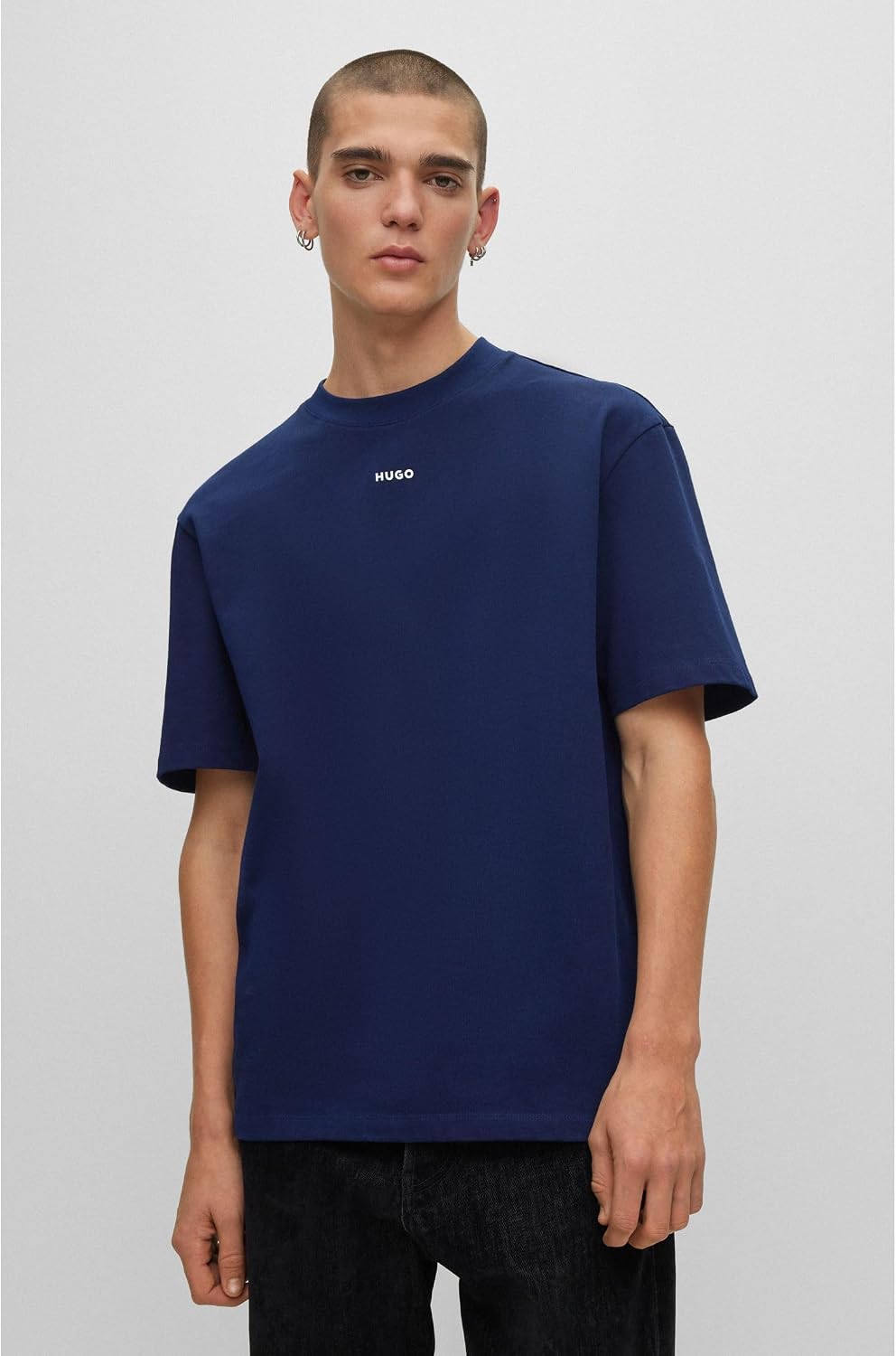 HUGO Herren Dapolino Relaxed-Fit T-Shirt aus Baumwoll-Jersey mit Logo-Print M Navy412, M Navy412