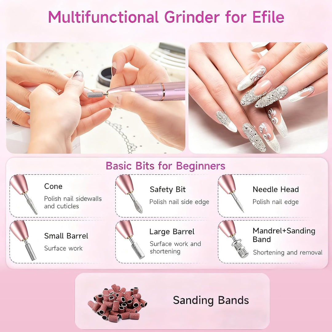 Elektrischer Nagelfräser Professionell,Tragbare Nagelfeile für Acryl-Gel-Nägel,Kabelloses wiederaufl