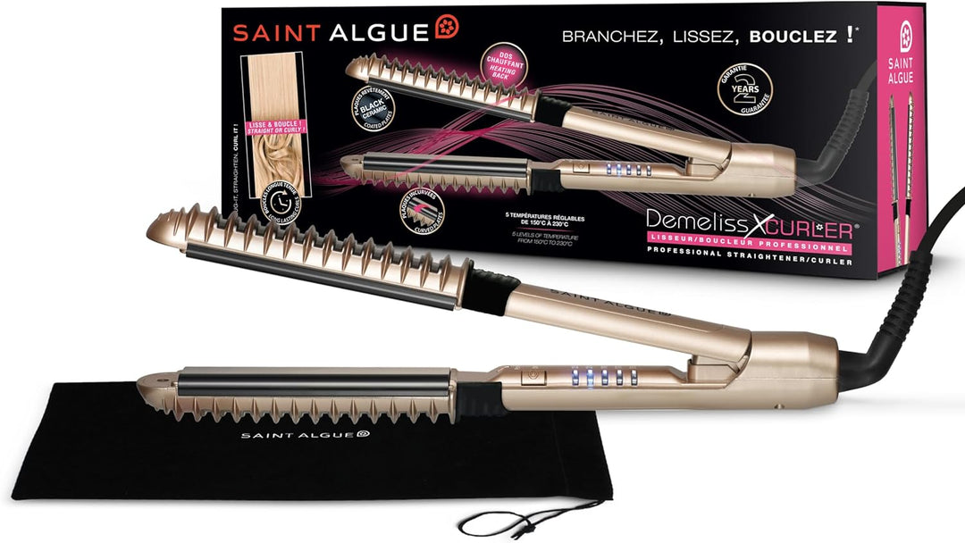 Demeliss - Saint Algue - XCURLER, 2 in 1 Curl -Glättchen, 24 mm gebogene Platten, Keramikbeschichtun