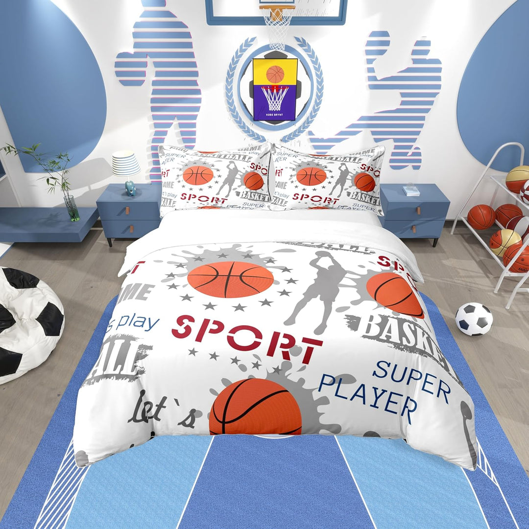 Loussiesd Jungen Basketball Betten Set Sport Thema Bettbezug Set Basketball Spieler Gedruckt Bettw?s