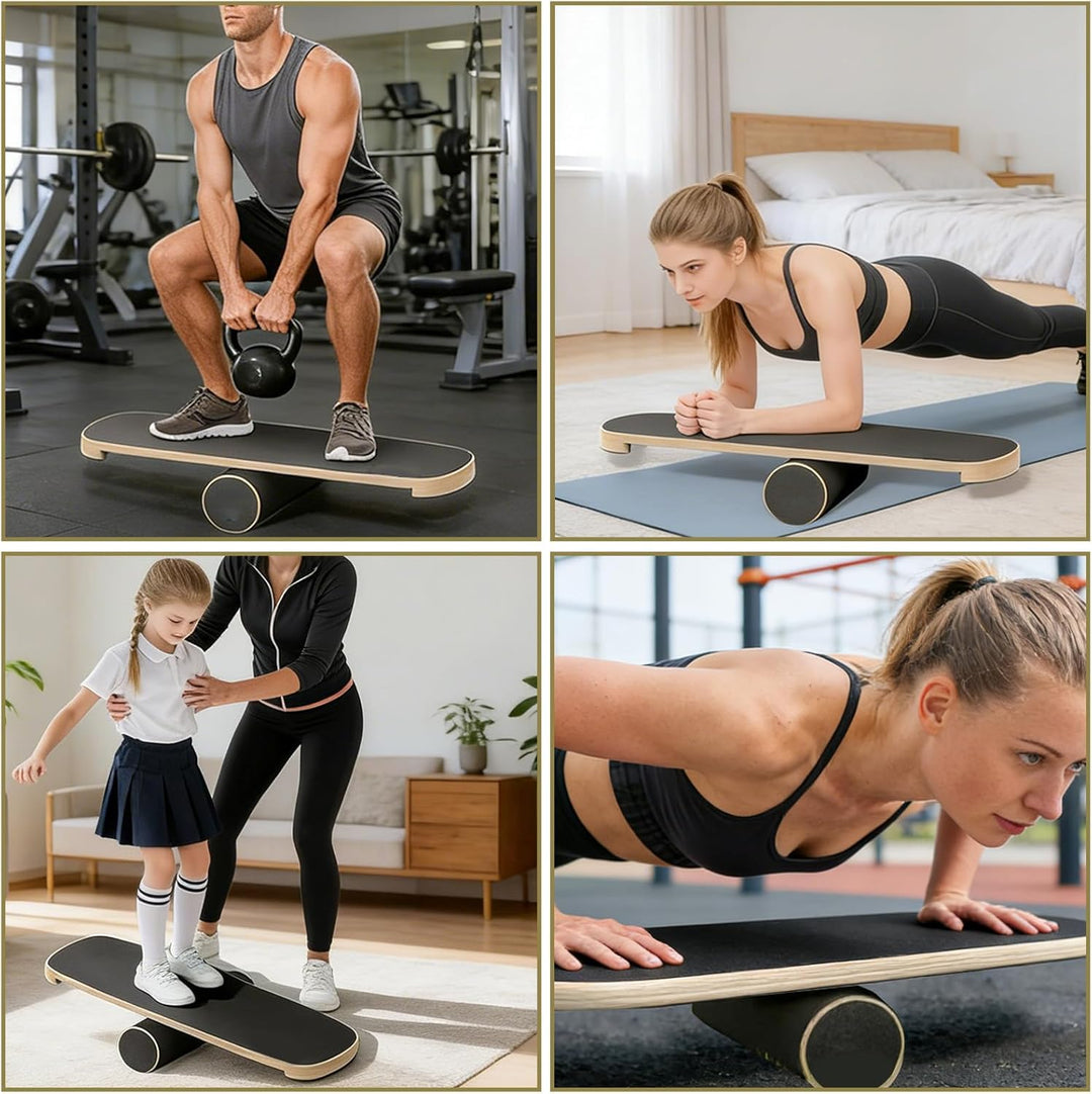 Balance Board, Gleichgewichtsboard Holz, Balanceboards Erwachsene mit verstellbaren Stoppern und Kor