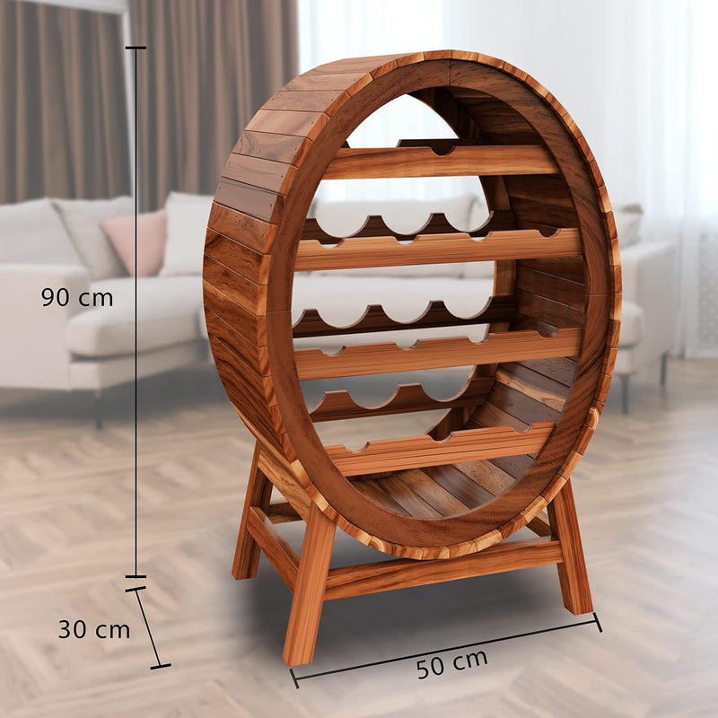 Casaria Weinregal für 12 Flaschen Akazien Holz Fass Stehend 90x 50x 30 cm Keller Küche Wohnzimmer We