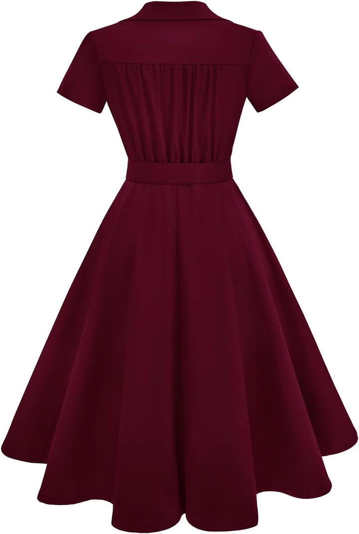 Rockabilly Kleider Damen V-Ausschnitt Midi Festliche Kleider für Hochzeit Vintage Cocktailkleid XXL