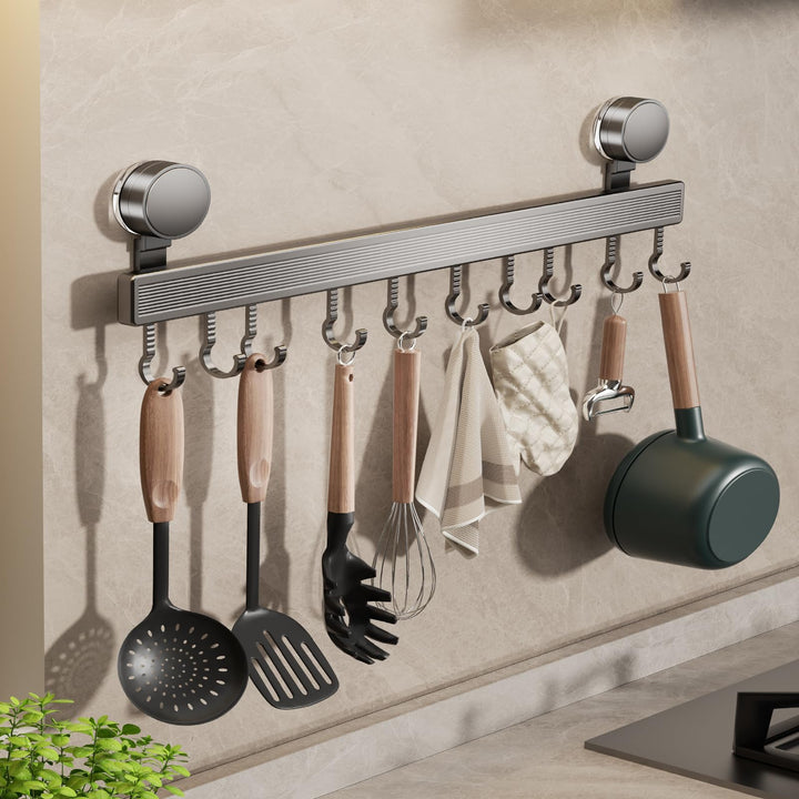 FERCOSEN Hakenleiste Küche ohne Bohren mit Saugnapf | 10 Haken, 50 cm lang, 20 kg Tragfähigkeit, 1-M