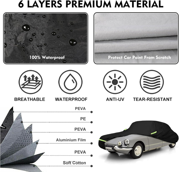 Autoabdeckung Passend für Citroen DS 1956-1975, wasserdichte Vollgarage Autoplane mit Reissverschlus